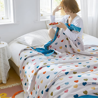 Cotton Blanket Reversible Heart Print Lightweight & Breathable