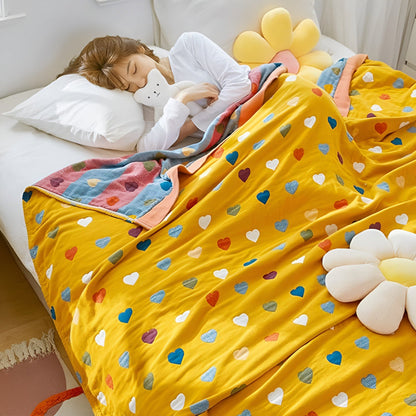 Cotton Blanket Reversible Heart Print Lightweight & Breathable