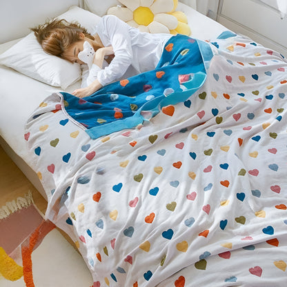 Cotton Blanket Reversible Heart Print Lightweight & Breathable
