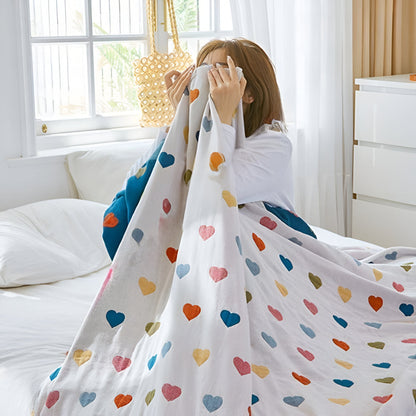 Cotton Blanket Reversible Heart Print Lightweight & Breathable