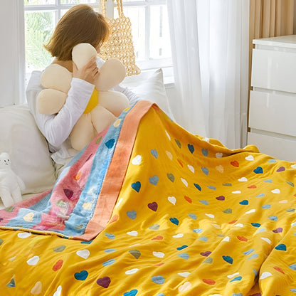 Cotton Blanket Reversible Heart Print Lightweight & Breathable
