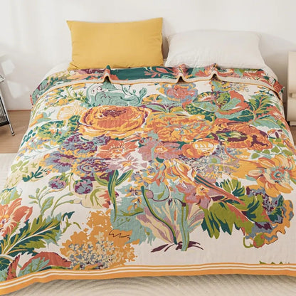 Cotton Blanket Reversible Jacquard Floral Machine Washable