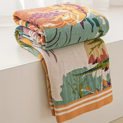 Cotton Blanket Reversible Jacquard Floral Machine Washable