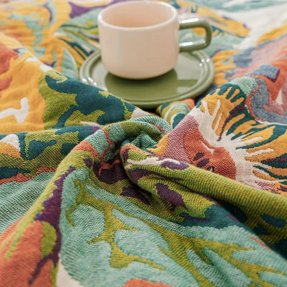 Cotton Blanket Reversible Jacquard Floral Machine Washable
