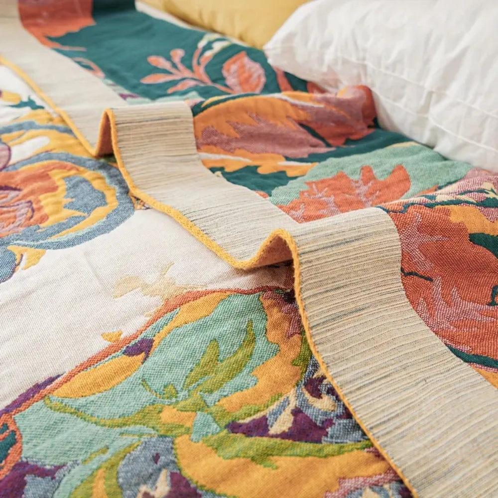 Cotton Blanket Reversible Jacquard Floral Machine Washable