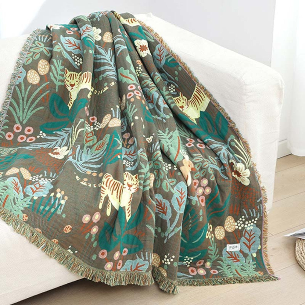 Cotton Blanket Reversible Jacquard Tassel Trim