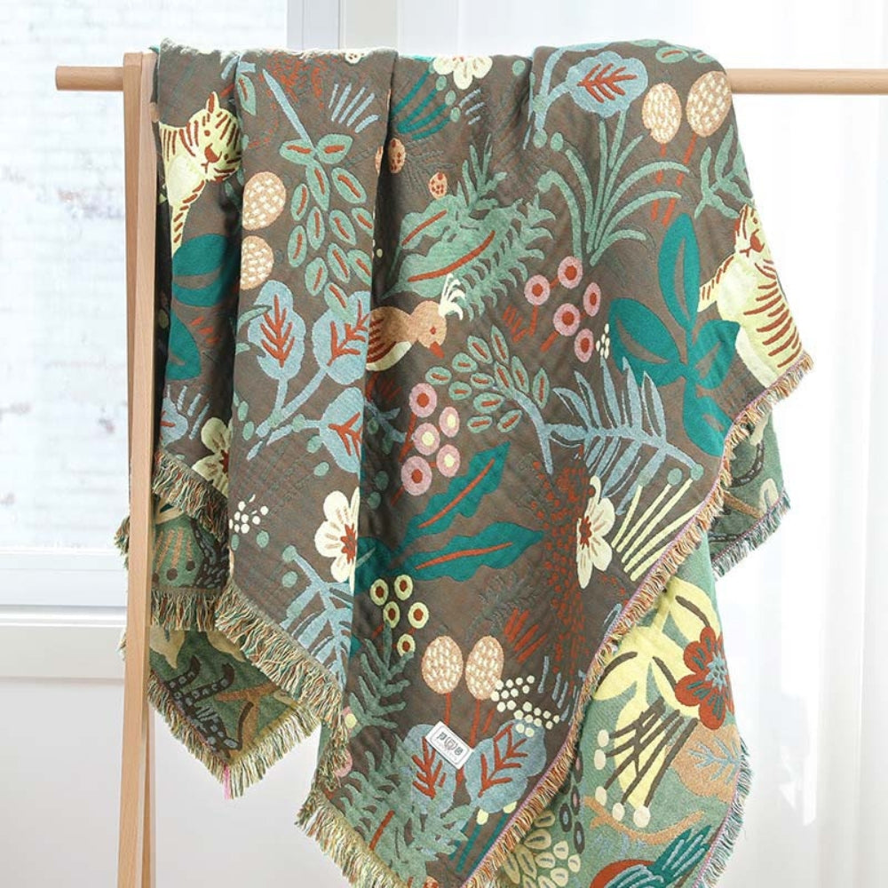Cotton Blanket Reversible Jacquard Tassel Trim