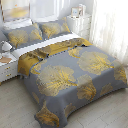 Cotton Blanket Reversible Leaf Pattern Organic Cotton