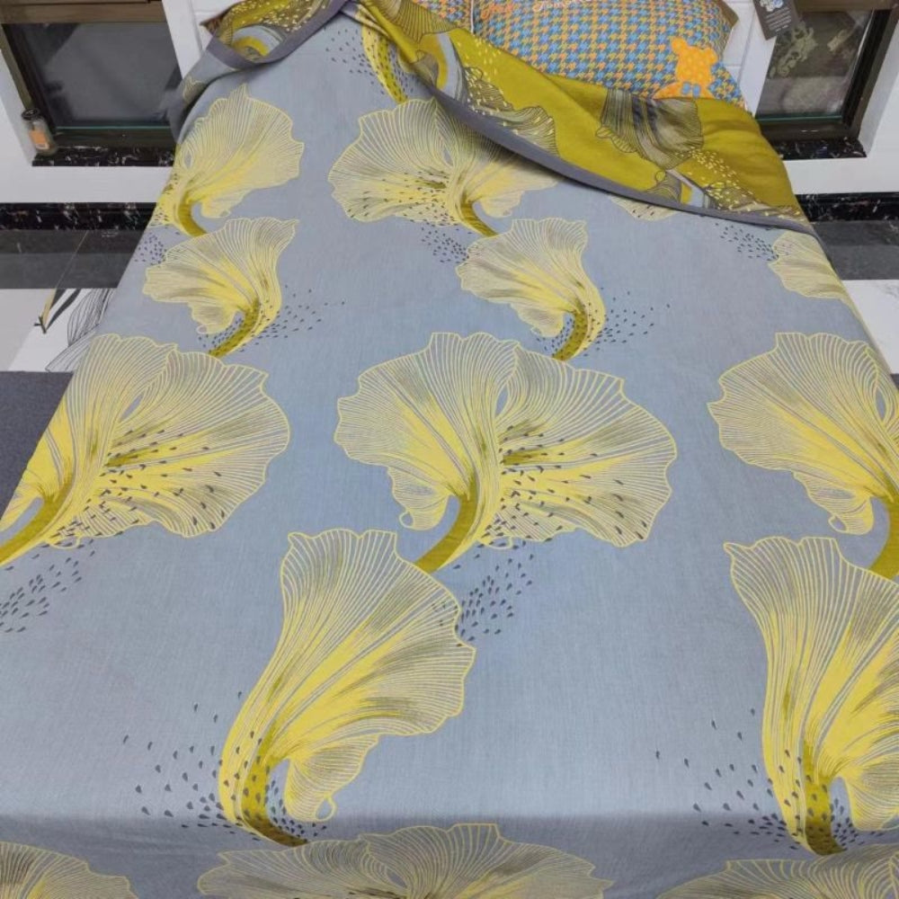 Cotton Blanket Reversible Leaf Pattern Organic Cotton
