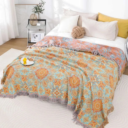 Cotton Blanket Reversible Paisley Tassel Trim All-Season