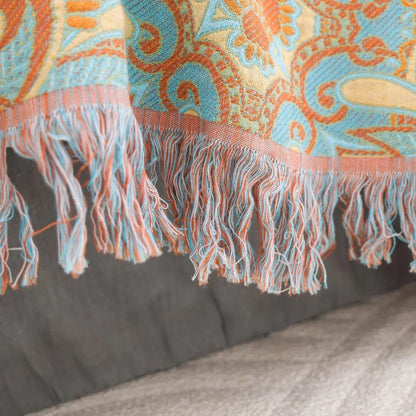 Cotton Blanket Reversible Paisley Tassel Trim All-Season