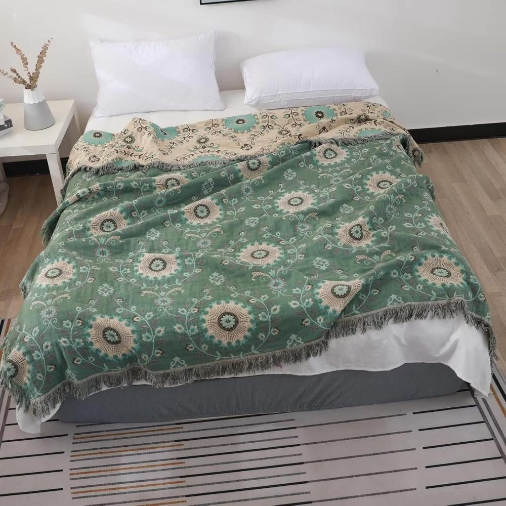 Cotton Blanket Reversible Retro Mandala Breathable