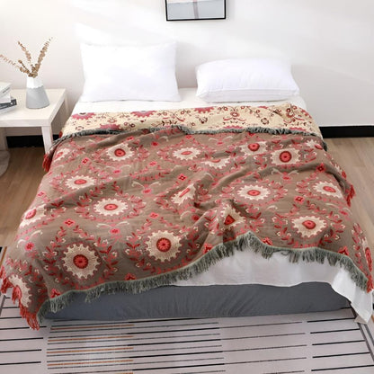 Cotton Blanket Reversible Retro Mandala Breathable