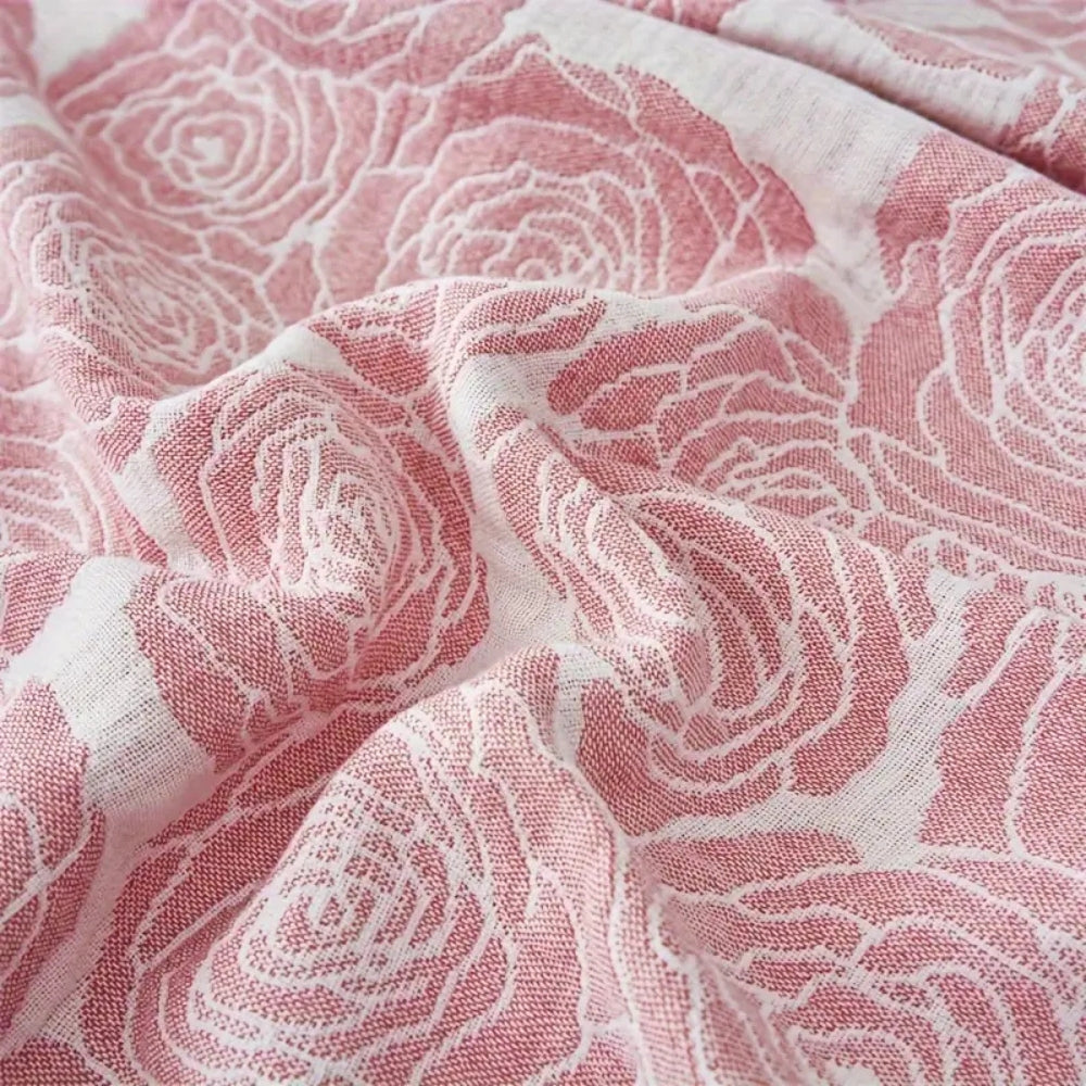 Cotton Blanket Rose Jacquard Lightweight Gauze Machine Washable