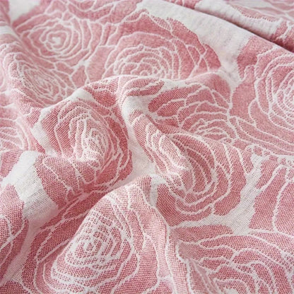 Cotton Blanket Rose Jacquard Lightweight Gauze Machine Washable