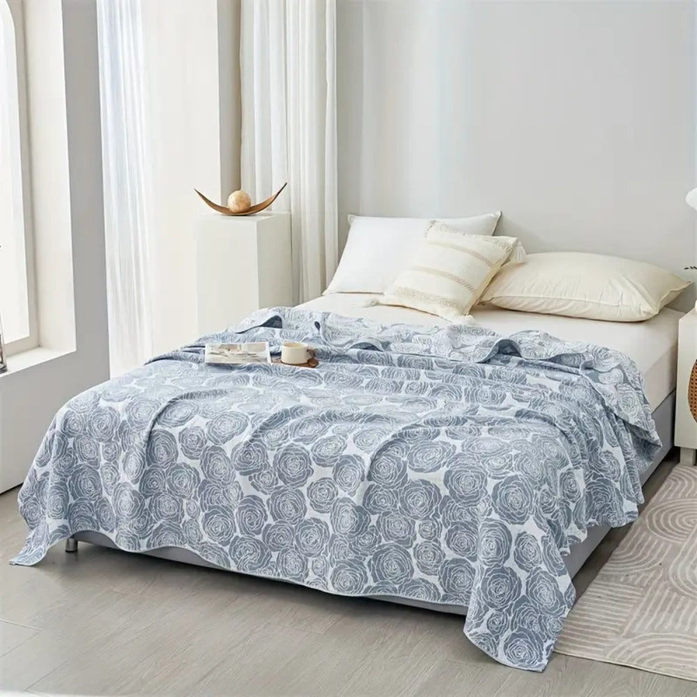 Cotton Blanket Rose Jacquard Lightweight Gauze Machine Washable