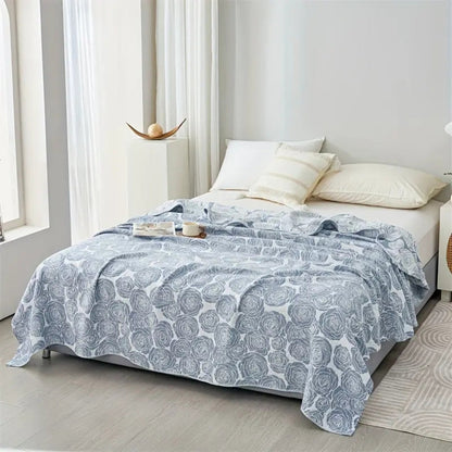 Cotton Blanket Rose Jacquard Lightweight Gauze Machine Washable