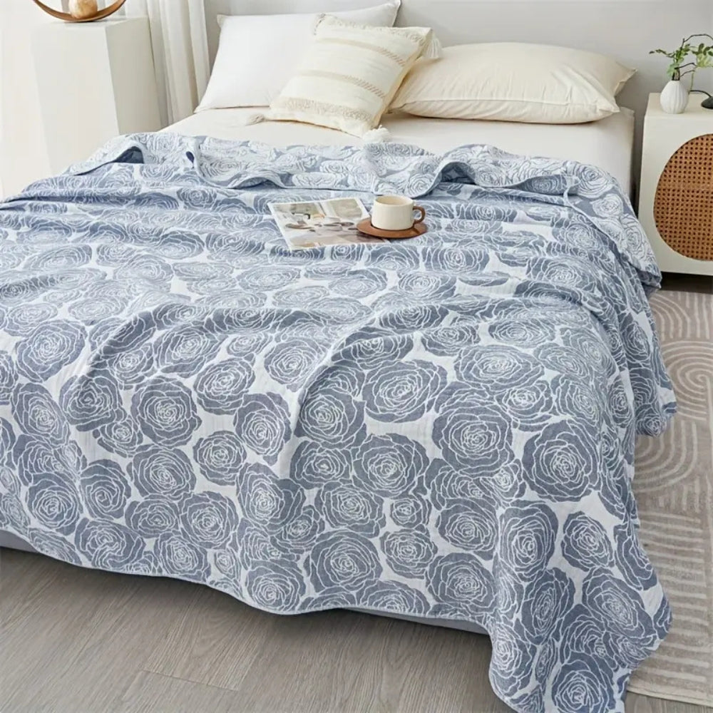 Cotton Blanket Rose Jacquard Lightweight Gauze Machine Washable
