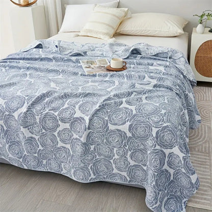 Cotton Blanket Rose Jacquard Lightweight Gauze Machine Washable