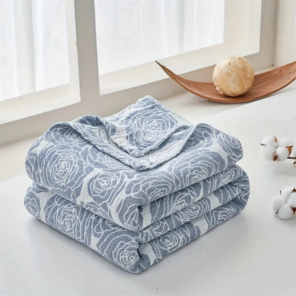 Cotton Blanket Rose Jacquard Lightweight Gauze Machine Washable
