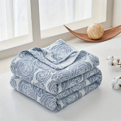 Cotton Blanket Rose Jacquard Lightweight Gauze Machine Washable