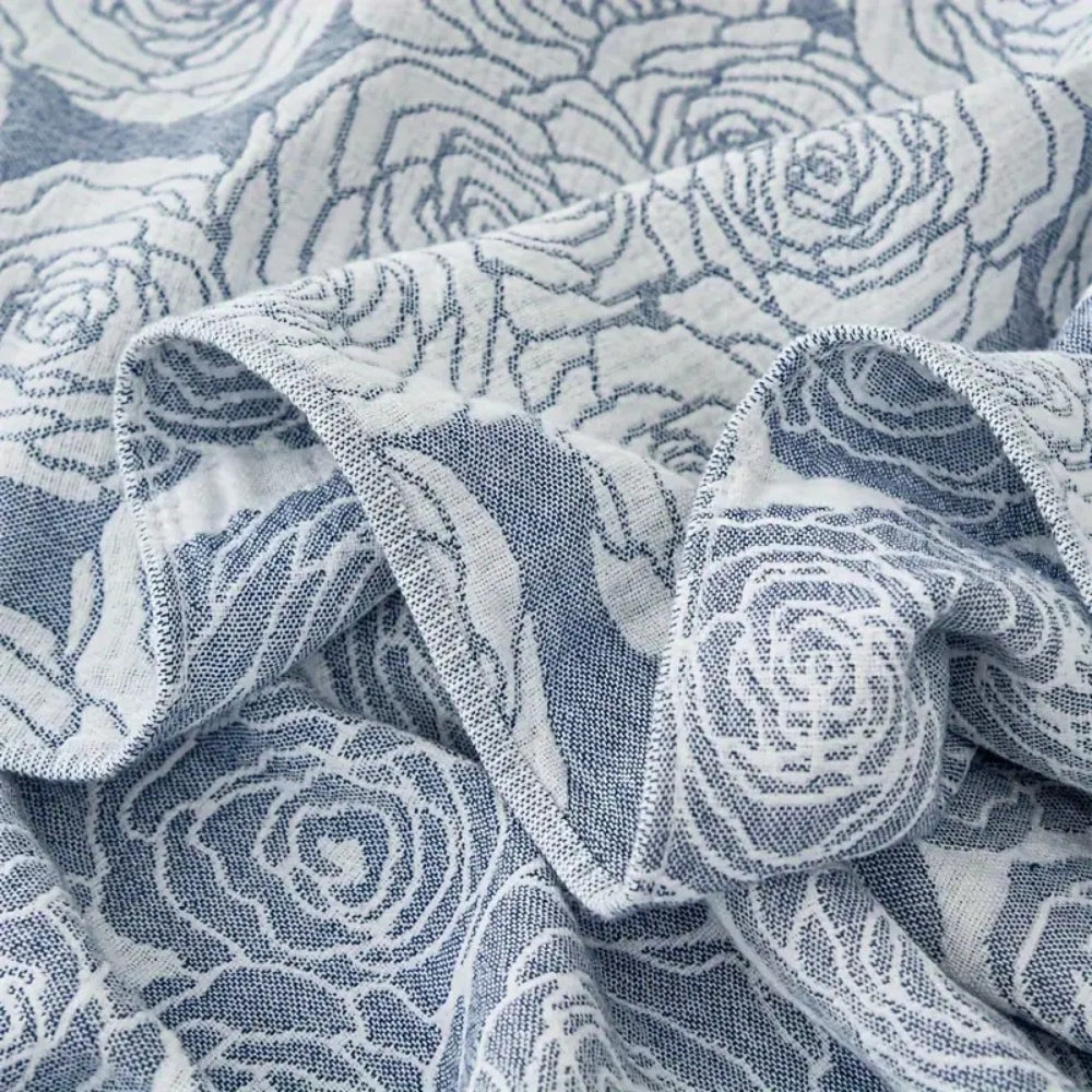 Cotton Blanket Rose Jacquard Lightweight Gauze Machine Washable