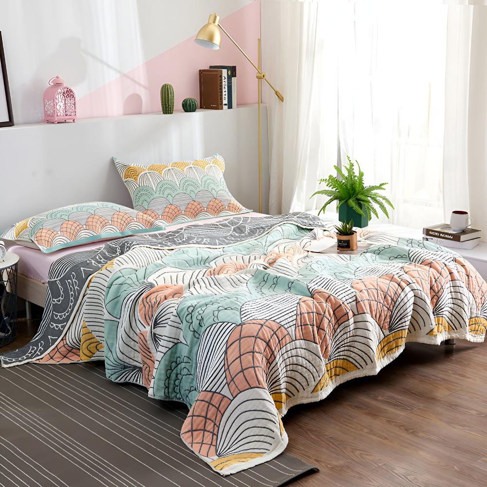 Cotton Blanket Scallop Pattern Machine Washable
