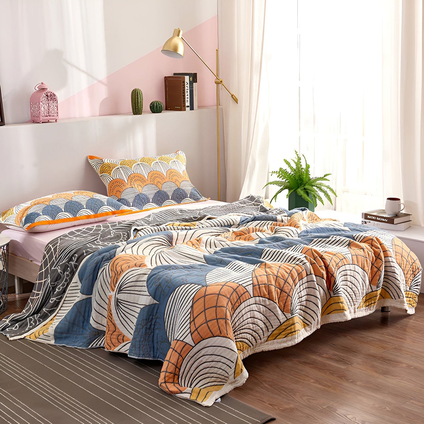 Cotton Blanket Scallop Pattern Machine Washable