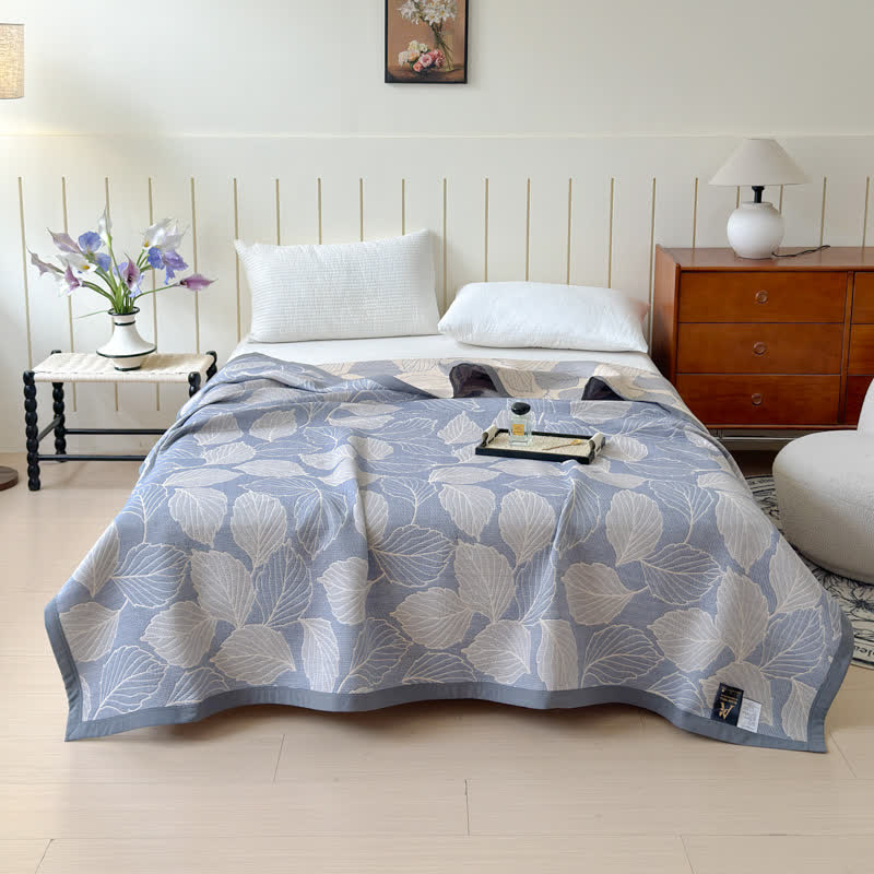 Cotton Blanket Triple-Layer Gauze Mulberry Leaf Print