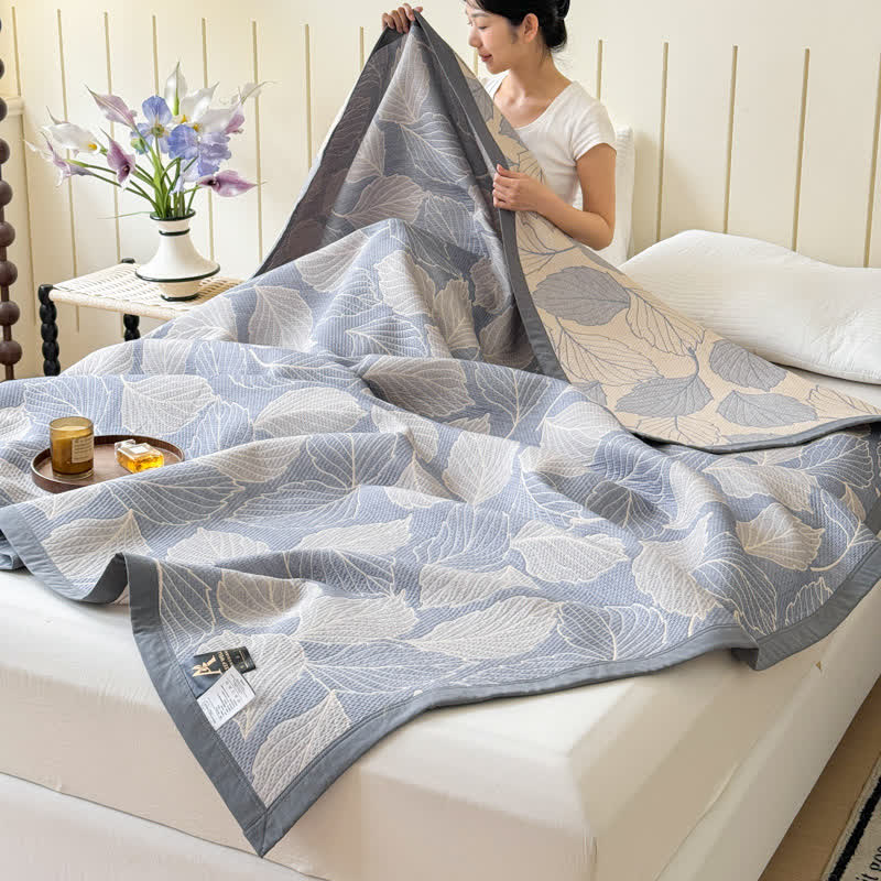 Cotton Blanket Triple-Layer Gauze Mulberry Leaf Print