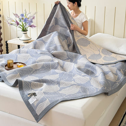 Cotton Blanket Triple-Layer Gauze Mulberry Leaf Print