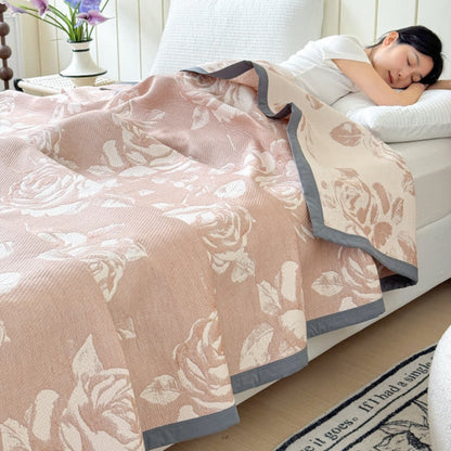 Cotton Blanket Triple-Layer Gauze Rose Print