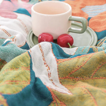 Cotton Gauze Blanket Botanical Print All-Season Machine Washable