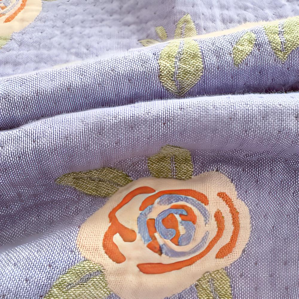 Cotton Gauze Blanket Lightweight Reversible Bow-Knot & Rose Motifs