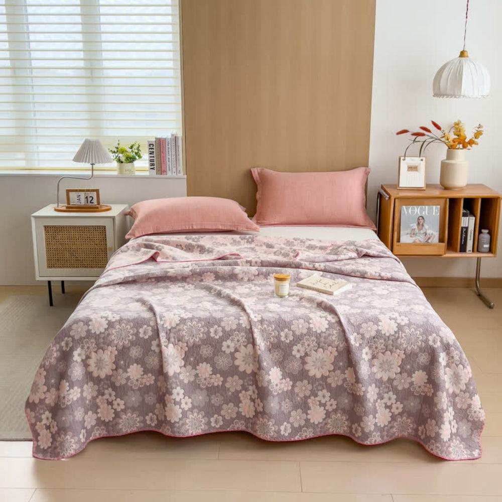 Cotton Gauze Blanket Reversible Floral Breathable