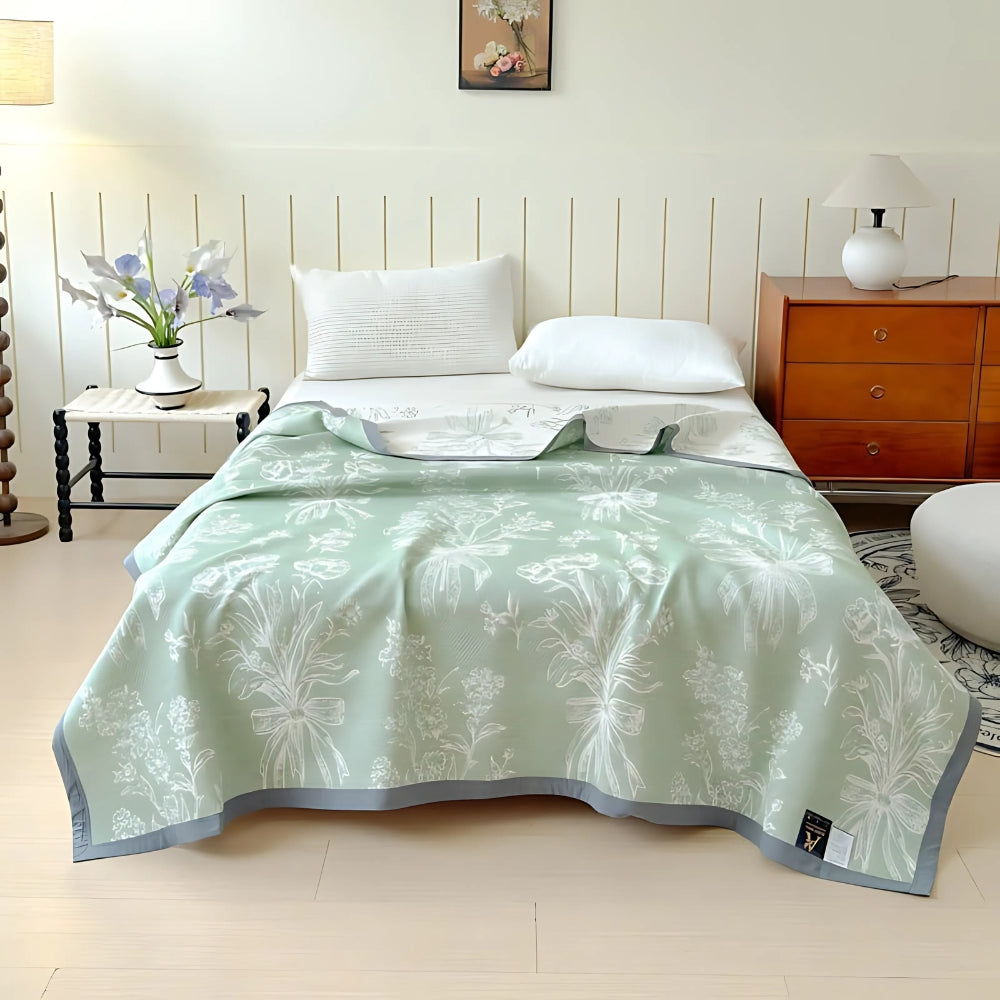 Cotton Gauze Blanket Reversible Floral Breathable