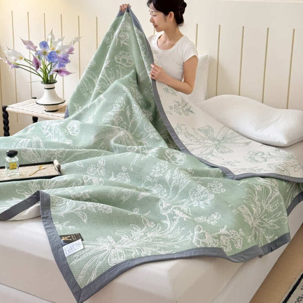 Cotton Gauze Blanket Reversible Floral Breathable