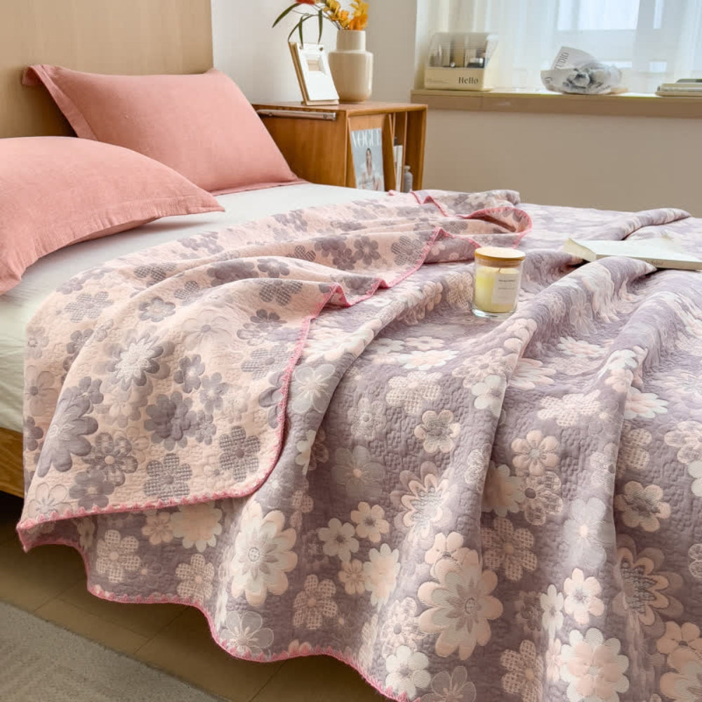 Cotton Gauze Blanket Reversible Floral Breathable