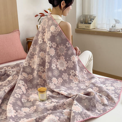 Cotton Gauze Blanket Reversible Floral Breathable