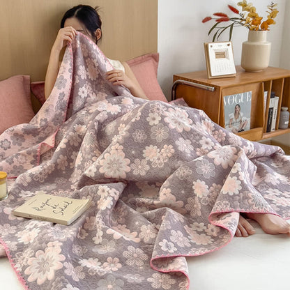 Cotton Gauze Blanket Reversible Floral Breathable