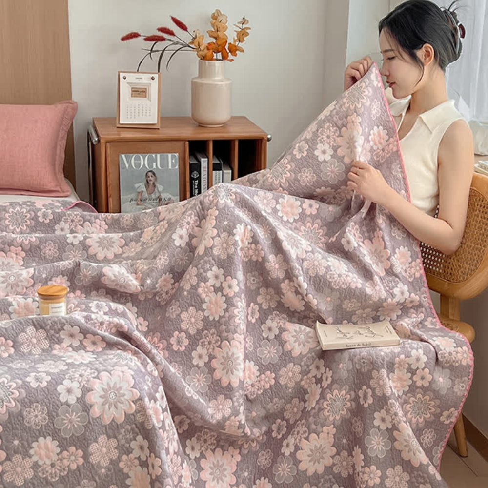 Cotton Gauze Blanket Reversible Floral Breathable