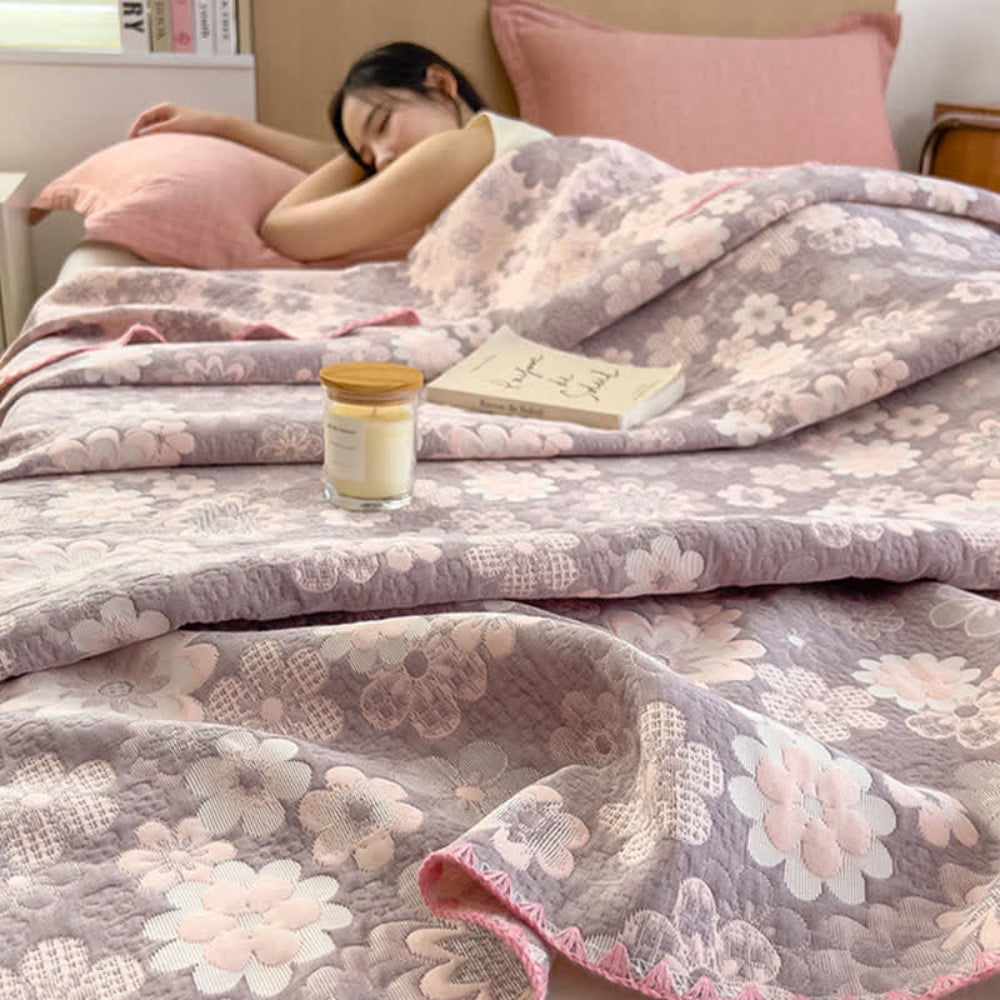 Cotton Gauze Blanket Reversible Floral Breathable