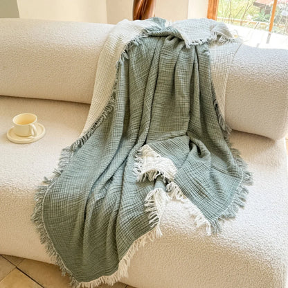 Cotton Muslin Blanket Breathable All-Season Fringed