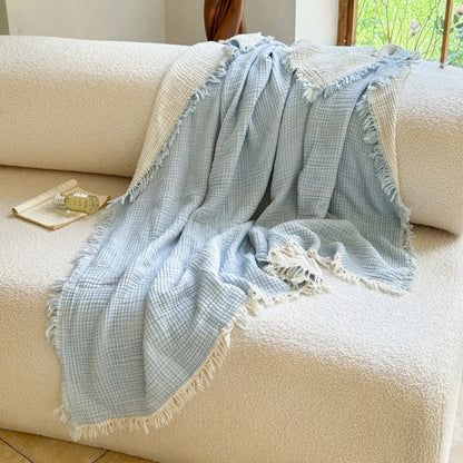 Cotton Muslin Blanket Breathable All-Season Fringed