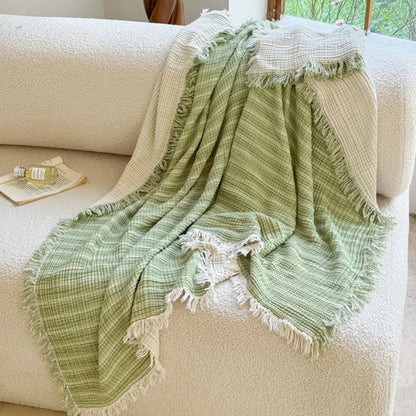 Cotton Muslin Blanket Breathable All-Season Fringed