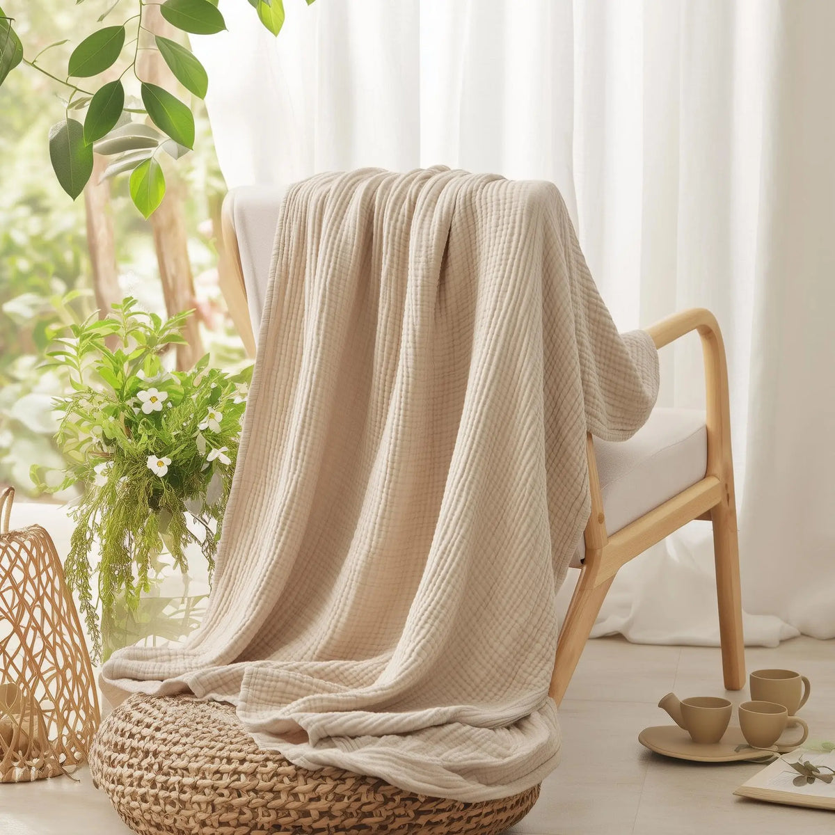 Cotton Muslin Blanket Six-Layer Breathable Year-Round Comfort