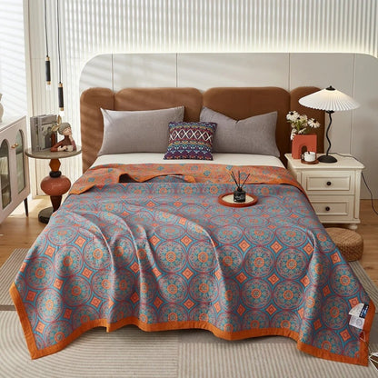 Cotton Summer Blanket Reversible Ginkgo Leaf Lightweight & Breathable
