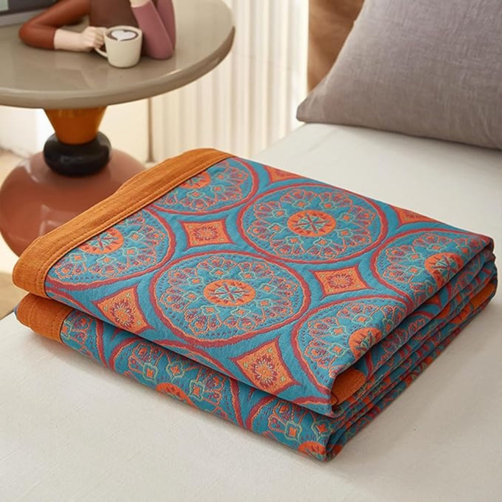 Cotton Summer Blanket Reversible Ginkgo Leaf Lightweight & Breathable