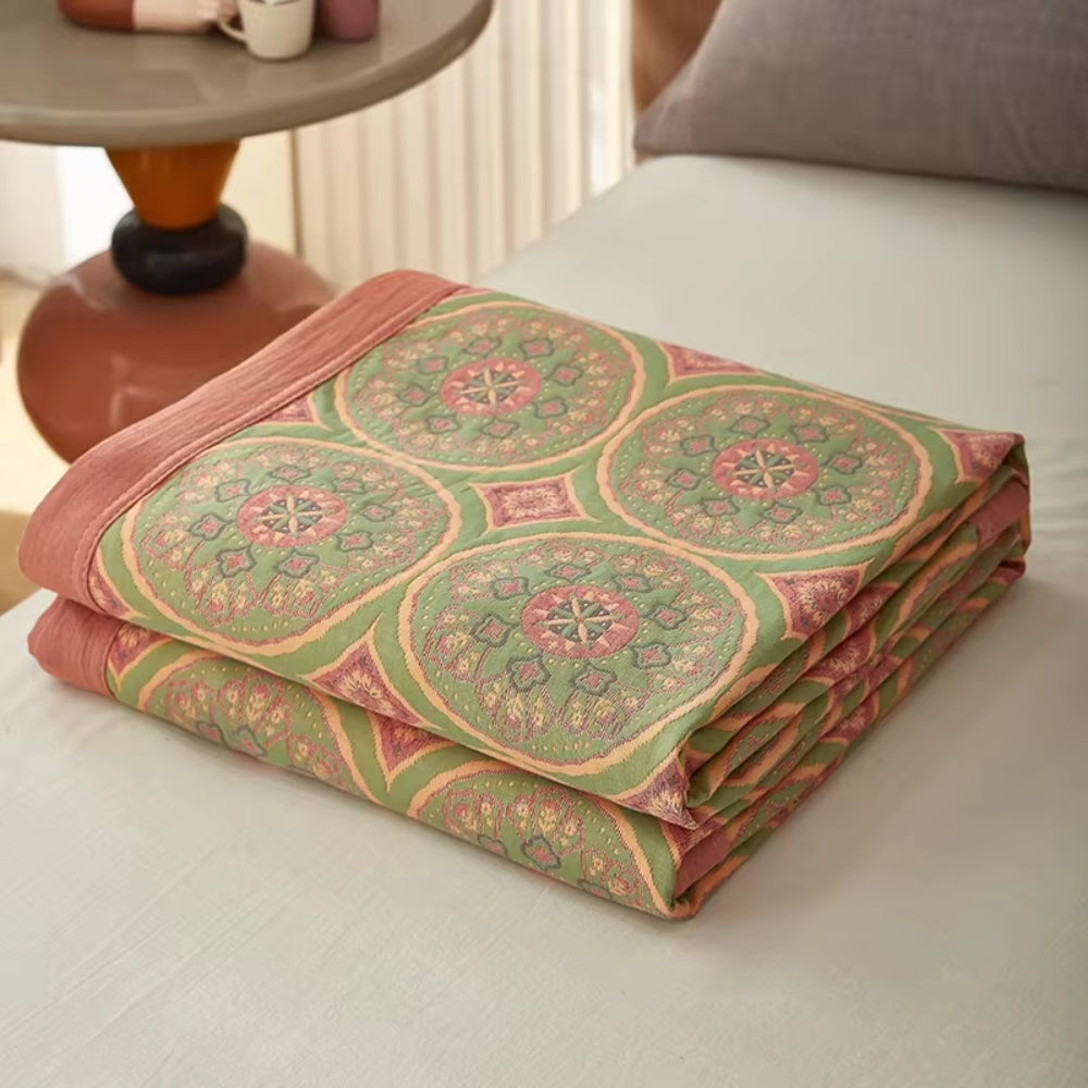 Cotton Summer Blanket Reversible Ginkgo Leaf Lightweight & Breathable