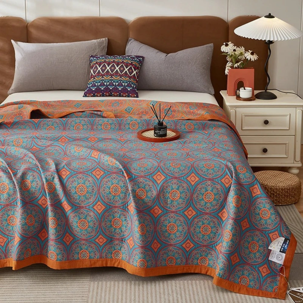 Cotton Summer Blanket Reversible Ginkgo Leaf Lightweight & Breathable